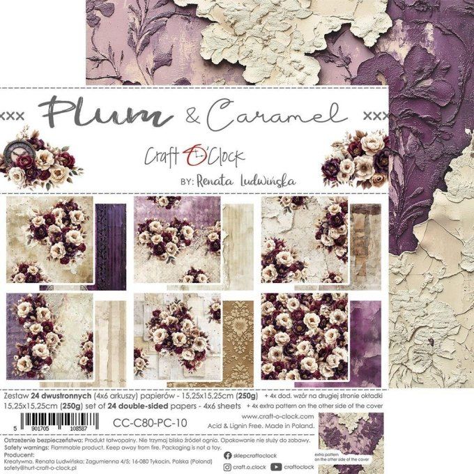 24 feuilles, 15x15cm, collection : Plum & Caramel - Craft O Clock, 250g