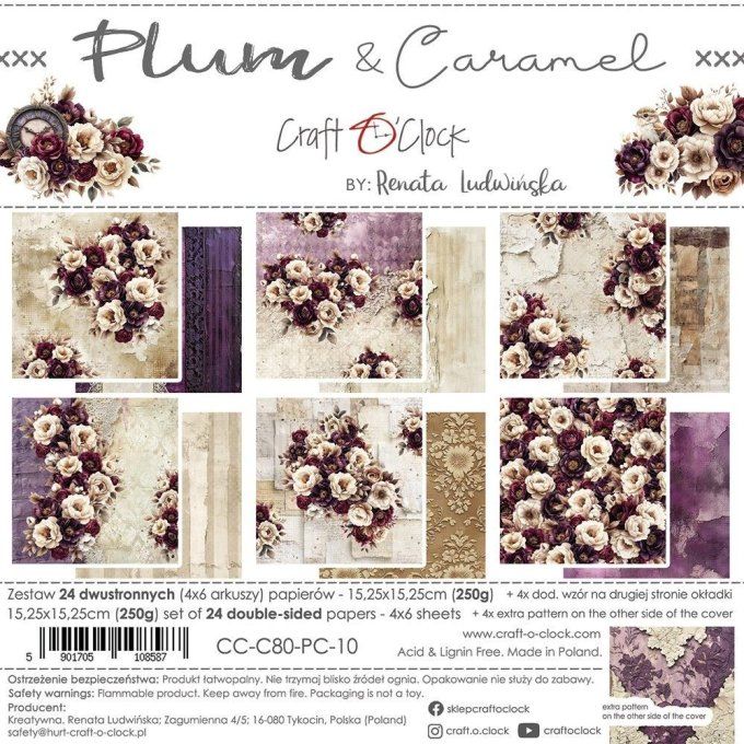 24 feuilles, 15x15cm, collection : Plum & Caramel - Craft O Clock, 250g