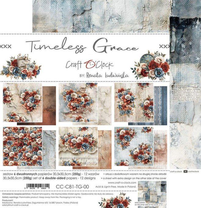 6 feuilles, 30x30cm, collection : Timeless Grace - Craft O Clock, 250g