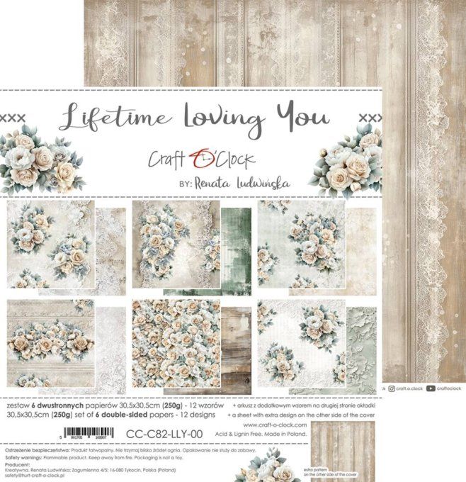 6 feuilles, 30x30cm, collection : Lifetime Loving You - Craft O Clock, 250g