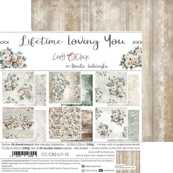 24 feuilles, 15x15cm, collection : Lifetime Loving you - Craft O Clock, 250g