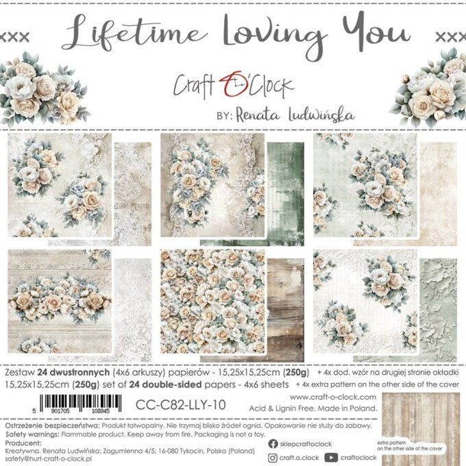 24 feuilles, 15x15cm, collection : Lifetime Loving you - Craft O Clock, 250g