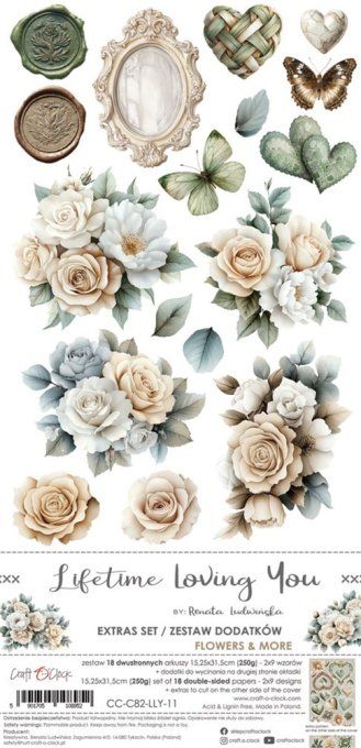 Ensemble de 18 feuilles, 15x30cm, collection : Lifetime Loving You, Craft O Clock, 250g