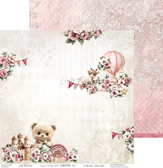 6 feuilles, 30x30cm, collection : Baby Girl universe - Craft O Clock, 250g 