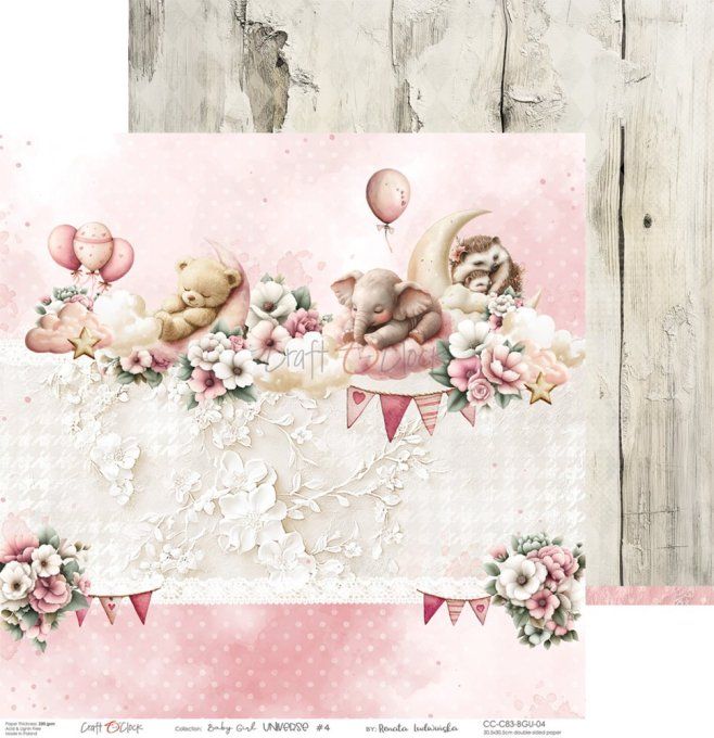 6 feuilles, 30x30cm, collection : Baby Girl universe - Craft O Clock, 250g 