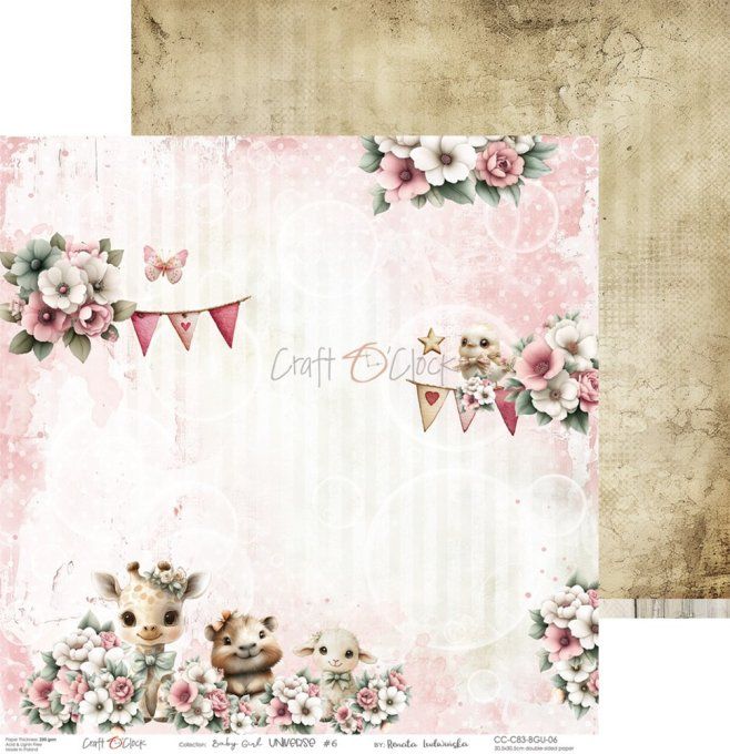 6 feuilles, 30x30cm, collection : Baby Girl universe - Craft O Clock, 250g 