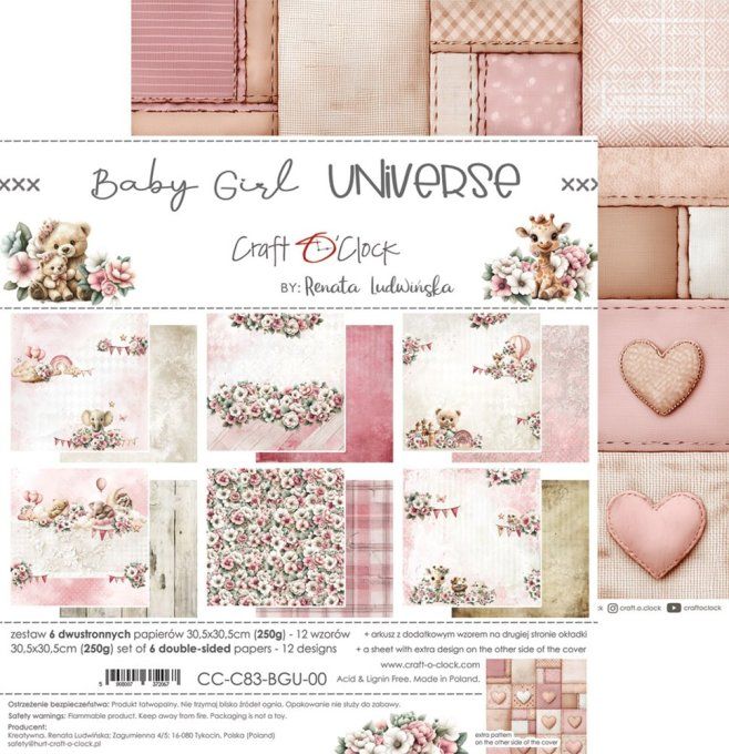 6 feuilles, 30x30cm, collection : Baby Girl universe - Craft O Clock, 250g 