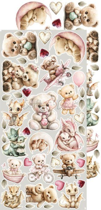 Ensemble de 18 feuilles, 15x30cm, collection : Baby girl universe, Craft O Clock, 250g  