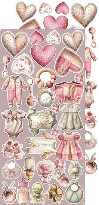 Ensemble de 18 feuilles, 15x30cm, collection : Baby girl universe, Craft O Clock, 250g 