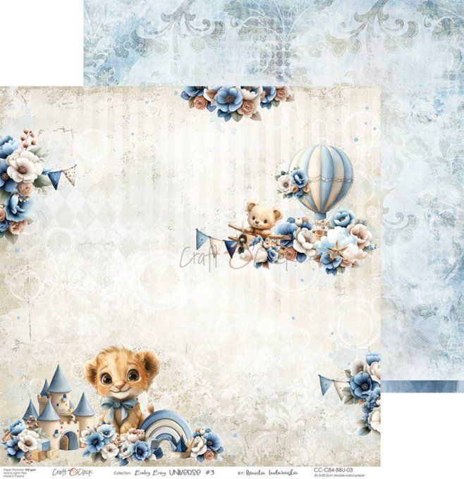 6 feuilles, 30x30cm, collection : Baby boy universe - Craft O Clock, 250g 