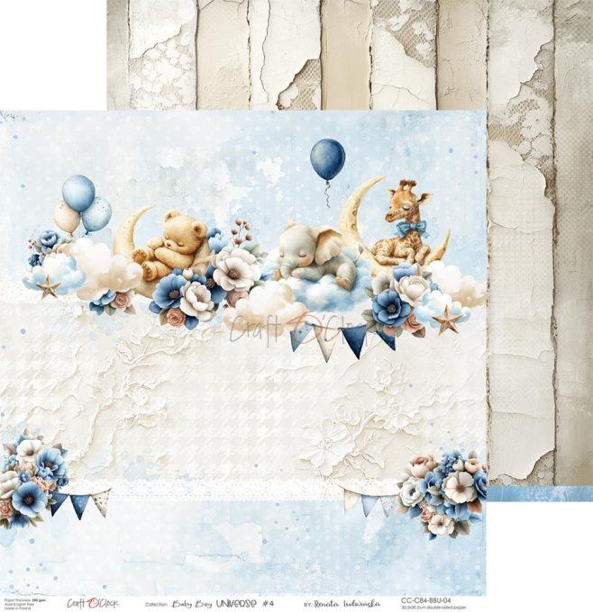 6 feuilles, 30x30cm, collection : Baby boy universe - Craft O Clock, 250g 