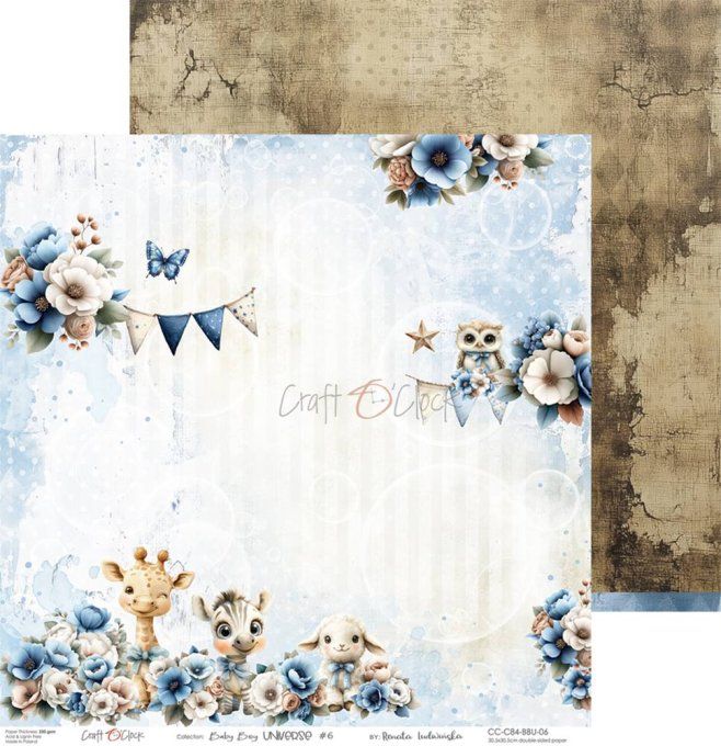 6 feuilles, 30x30cm, collection : Baby boy universe - Craft O Clock, 250g 