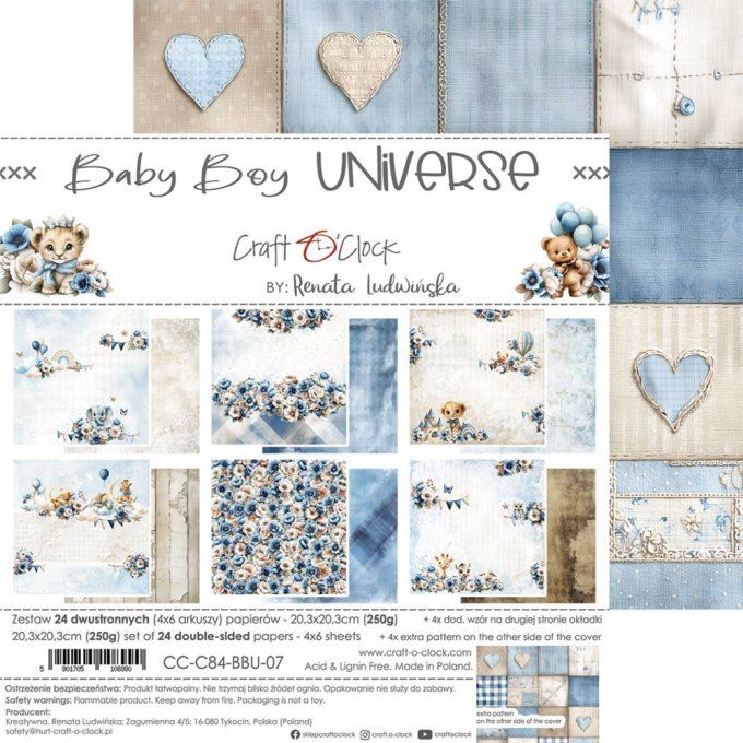 24 feuilles, 20x20cm, collection : Baby boy universe - Craft O Clock, 250g