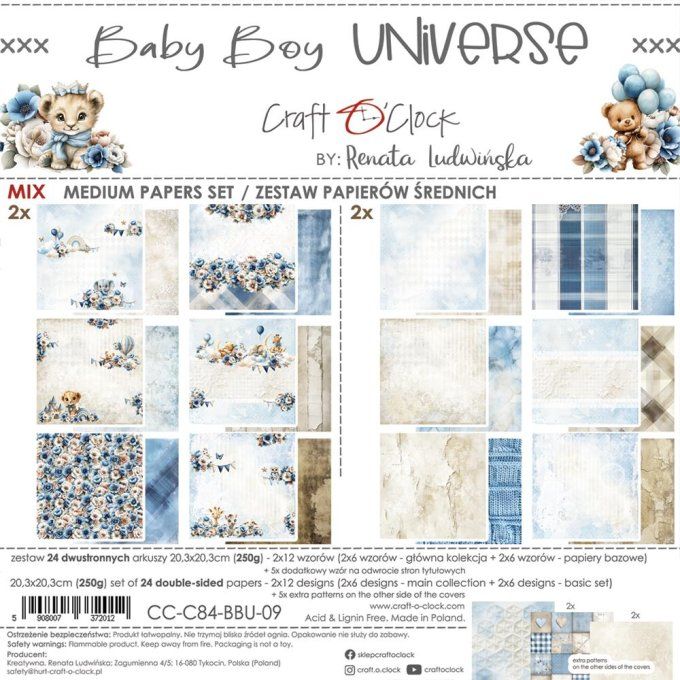 24 feuilles, 20x20cm, collection : Baby boy universe - Craft O Clock, 250g - Mix
