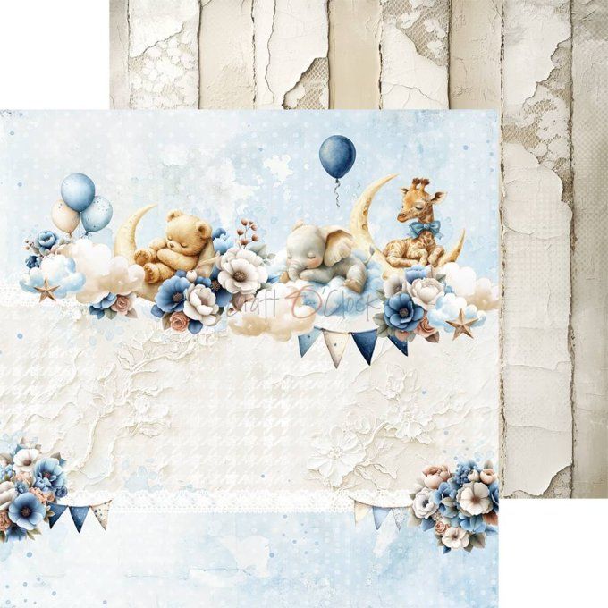 24 feuilles, 15x15cm, collection : Baby boy Universe - Craft O Clock, 250g