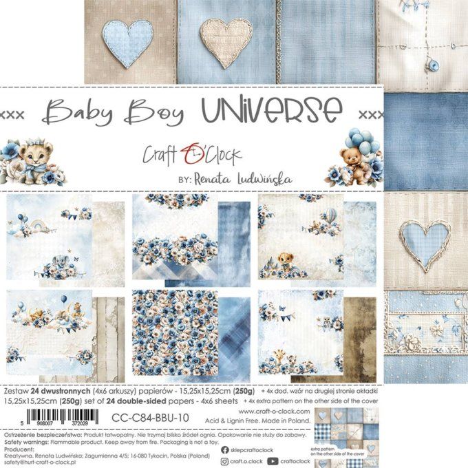 24 feuilles, 15x15cm, collection : Baby boy Universe - Craft O Clock, 250g