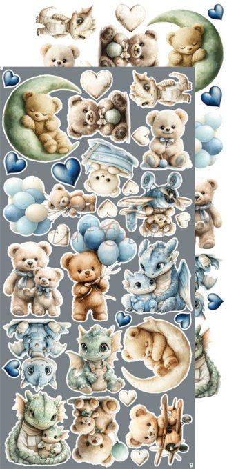 Ensemble de 18 feuilles, 15x30cm, collection : Baby boy universe, Craft O Clock, 250g