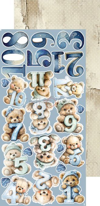 Ensemble de 18 feuilles, 15x30cm, collection : Baby boy universe, Craft O Clock, 250g  