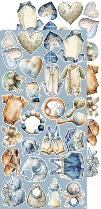 Ensemble de 18 feuilles, 15x30cm, collection : Baby boy universe, Craft O Clock, 250g  