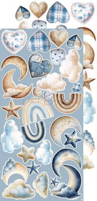 Ensemble de 18 feuilles, 15x30cm, collection : Baby boy universe, Craft O Clock, 250g  - mix