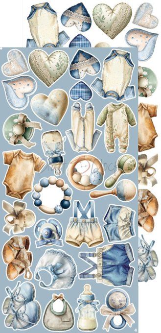 Ensemble de 18 feuilles, 15x30cm, collection : Baby boy universe, Craft O Clock, 250g  - mix