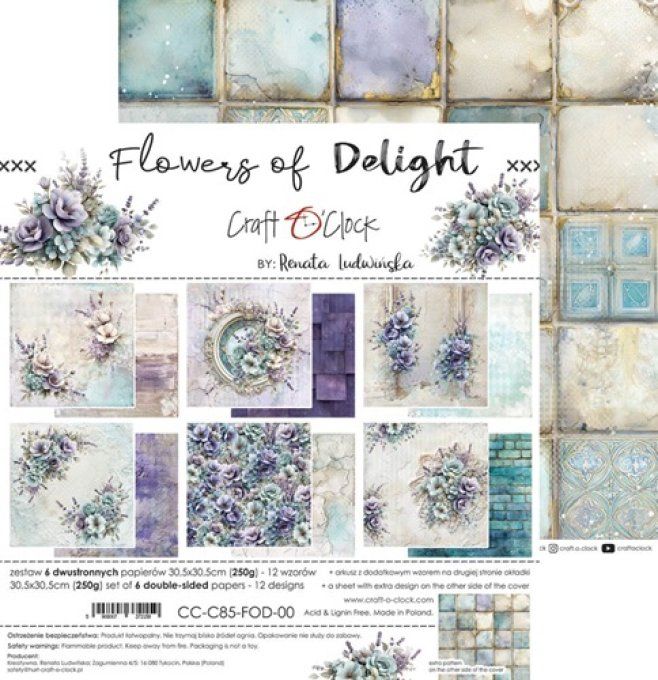 6 feuilles, 30x30cm, collection : Flowers of delight - Craft O Clock, 250g  