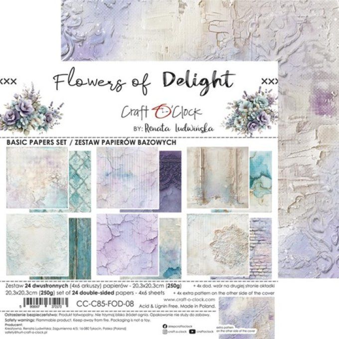 24 feuilles, 20x20cm, collection : Flowers of delight - Craft O Clock, 250g - Basic