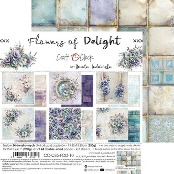 24 feuilles, 15x15cm, collection : Flowers of delight - Craft O Clock, 250g