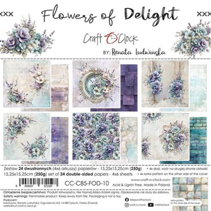 24 feuilles, 15x15cm, collection : Flowers of delight - Craft O Clock, 250g