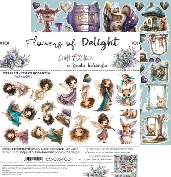 8 feuilles, 30x31cm, Flowers of delight - Craft O Clock, 250g, Fairy World, Eléments à découper