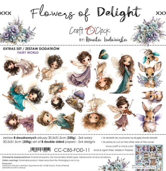 8 feuilles, 30x31cm, Flowers of delight - Craft O Clock, 250g, Fairy World, Eléments à découper