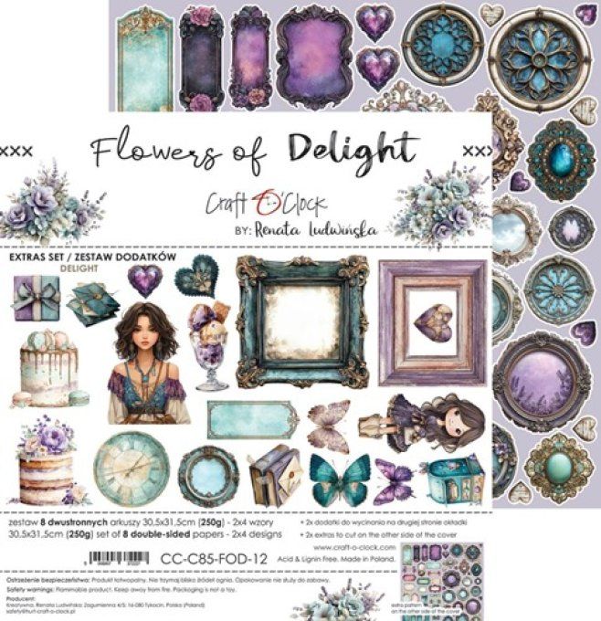 8 feuilles, 30x31cm, collection : Flowers of delight - Craft O Clock, 250g - Delight