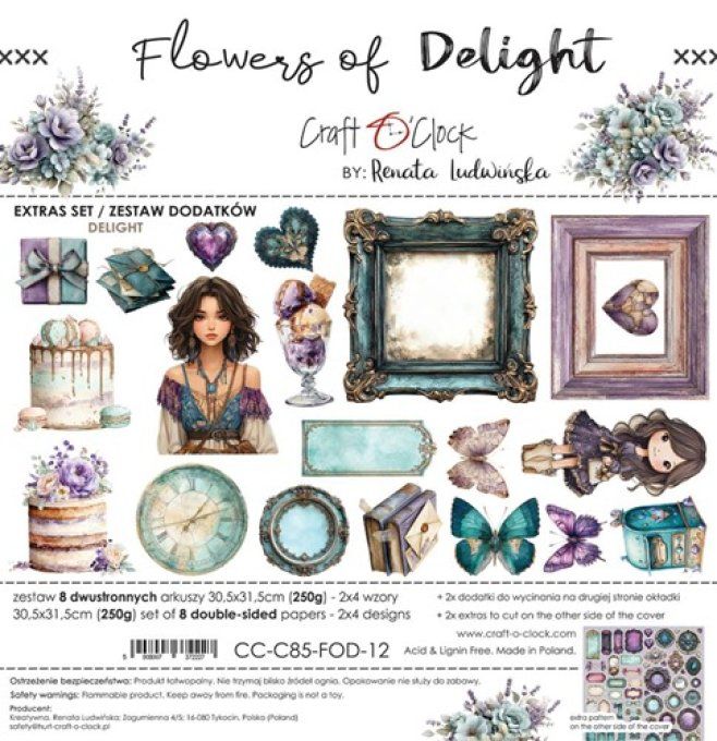 8 feuilles, 30x31cm, collection : Flowers of delight - Craft O Clock, 250g - Delight