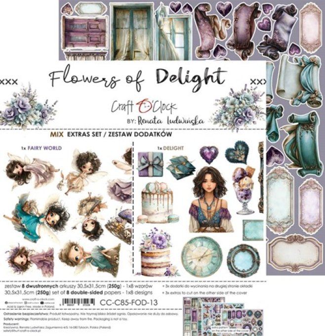 8 feuilles, 30x31cm, collection : Flowers of delight - Craft O Clock, 250g - Mix