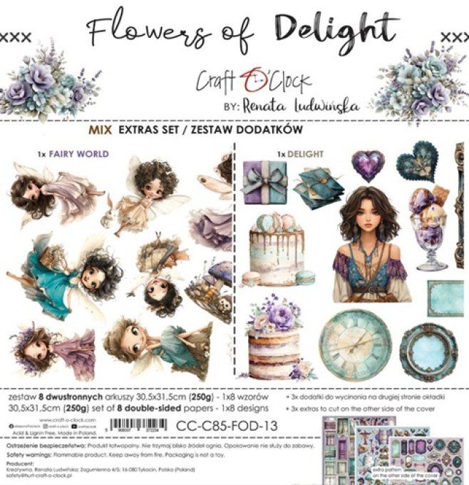 8 feuilles, 30x31cm, collection : Flowers of delight - Craft O Clock, 250g - Mix