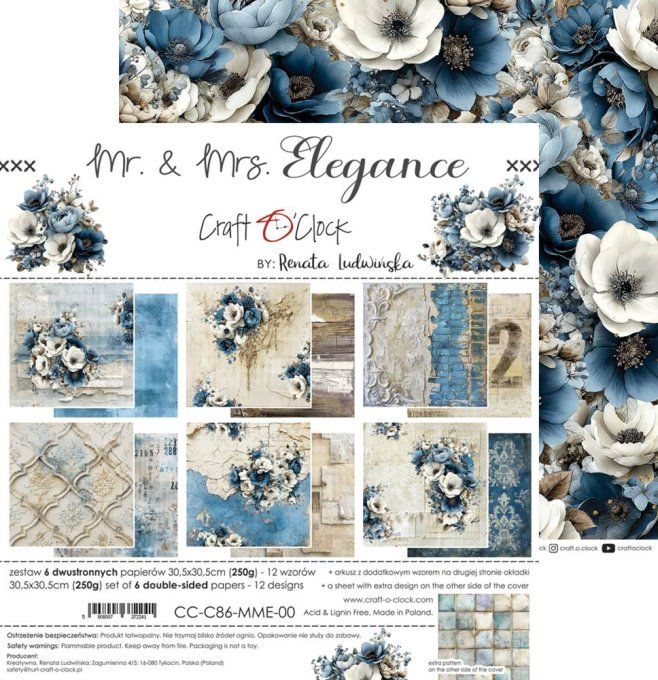 6 feuilles, 30x30cm, collection : Mr and Mrs Elegance - Craft O Clock, 250g