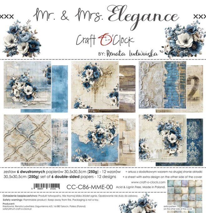 6 feuilles, 30x30cm, collection : Mr and Mrs Elegance - Craft O Clock, 250g