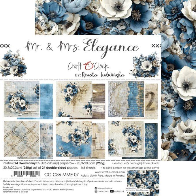 24 feuilles, 20x20cm, collection : Mr and Mrs Elegance - Craft O Clock, 250g 