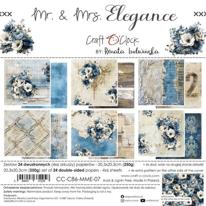 24 feuilles, 20x20cm, collection : Mr and Mrs Elegance - Craft O Clock, 250g 