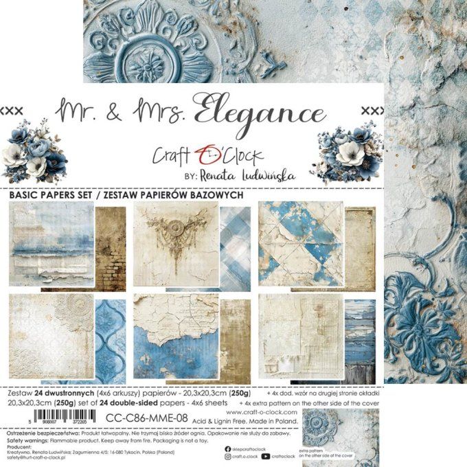 24 feuilles, 20x20cm, collection : Mr and Mrs Elegance - Craft O Clock, 250g  - Basic