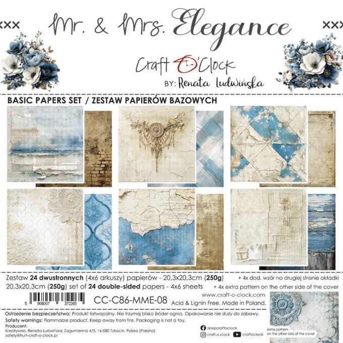 24 feuilles, 20x20cm, collection : Mr and Mrs Elegance - Craft O Clock, 250g  - Basic