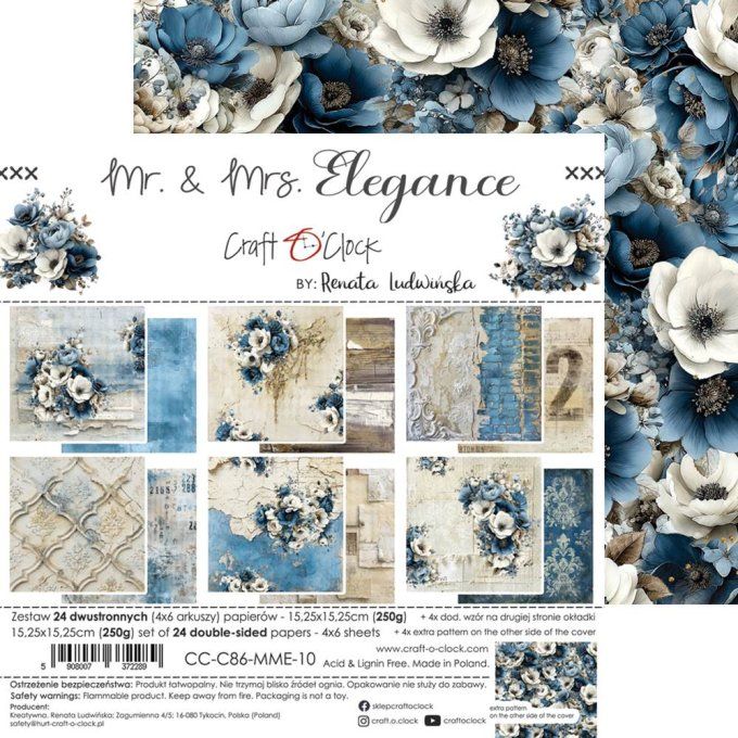 24 feuilles, 15x15cm, collection : Mr and Mrs Elegance - Craft O Clock, 250g 