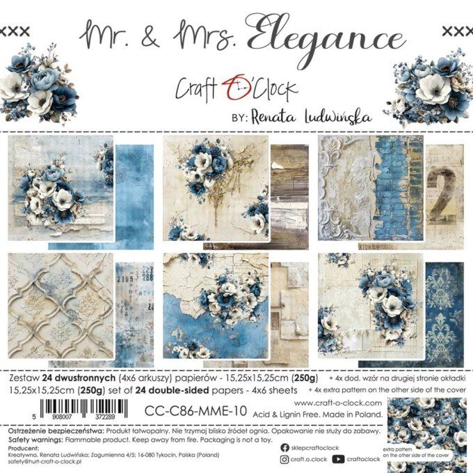 24 feuilles, 15x15cm, collection : Mr and Mrs Elegance - Craft O Clock, 250g 