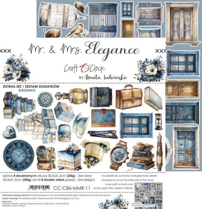 8 feuilles, 30x31cm, collection : Mr and Mrs Elegance - Craft O Clock, 250g - Eléments à découper