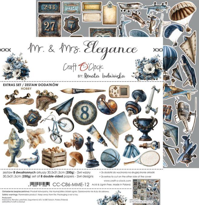 8 feuilles, 30x31cm, collection : Mr and Mrs Elegance - Craft O Clock, 250g - Hobby
