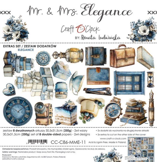 8 feuilles, 30x31cm, collection : Mr and Mrs Elegance - Craft O Clock, 250g - Mix