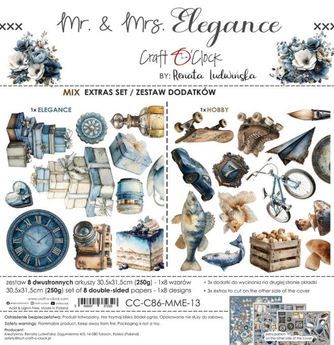 8 feuilles, 30x31cm, collection : Mr and Mrs Elegance - Craft O Clock, 250g - Mix