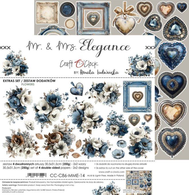 4 feuilles, 30x31cm, collection : Mr and Mrs Elegance - Craft O Clock, 250g - Flowers & More