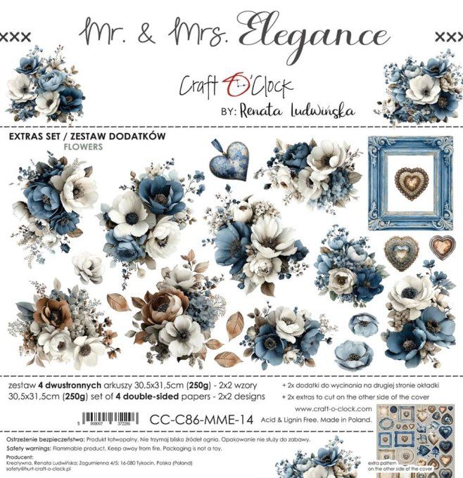 4 feuilles, 30x31cm, collection : Mr and Mrs Elegance - Craft O Clock, 250g - Flowers & More