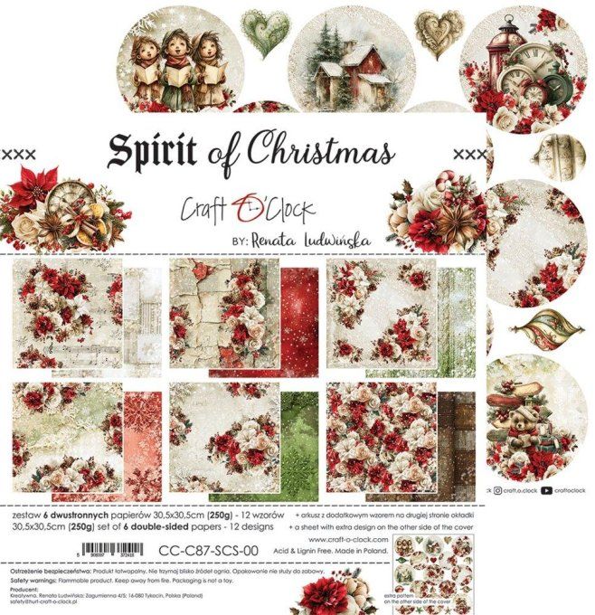 6 feuilles, 30x30cm, collection : Spirit of christmas - Craft O Clock, 250g